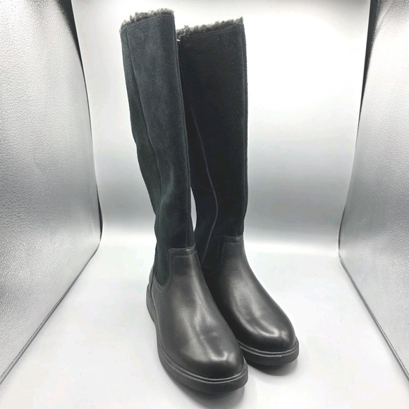 Clarks Shoes - CLARKS Un Elda Hi Boots Womens 6 Black Leather Suede Faux Fur Lined Waterproof